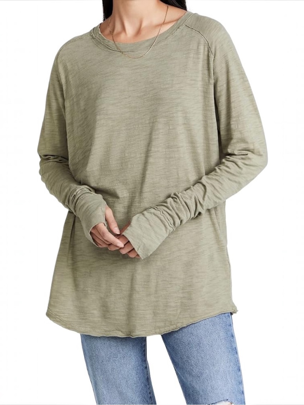 Free People We The Free Arden Tee Size XS Sage Green 100% Cotton Oversized